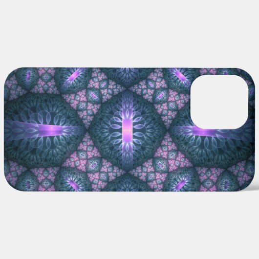 3D Fractal Art Pattern Turquoise Paars Pink Case-Mate iPhone Case (Achterkant (horizontaal))