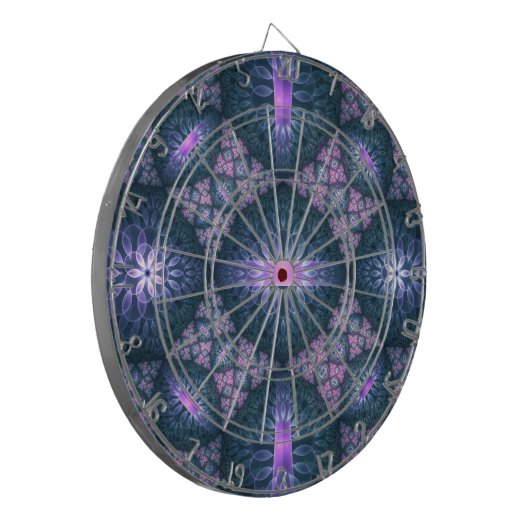 3D Fractal Art Pattern Turquoise Paars Pink Dartbord (Voorkant Links)