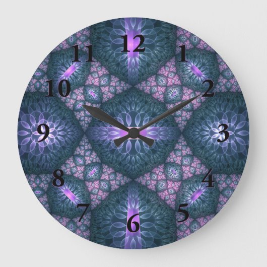 3D Fractal Art Pattern Turquoise Paars Pink Grote Klok (Voorkant)