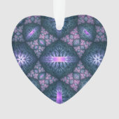 3D Fractal Art Pattern Turquoise Paars Pink Heart Ornament (voorkant)