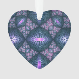 3D Fractal Art Pattern Turquoise Paars Pink Heart Ornament