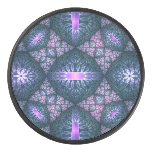 3D Fractal Art Pattern Turquoise Paars Pink Hockey Puck (Voorkant)