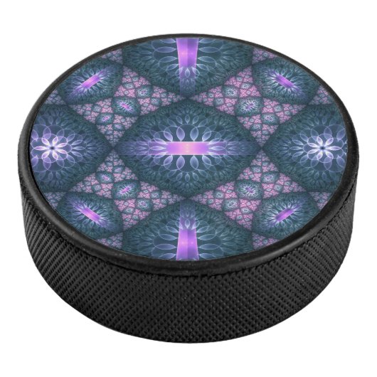 3D Fractal Art Pattern Turquoise Paars Pink Hockey Puck (3/4)