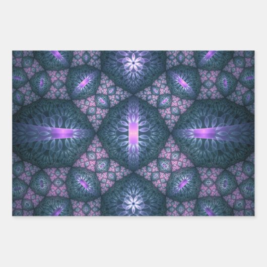 3D Fractal Art Pattern Turquoise Paars Pink Inpakpapier Vel (Voorkant 3)