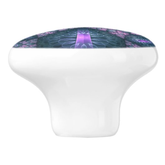 3D Fractal Art Pattern Turquoise Paars Pink Keramische Knop (Zijkant)