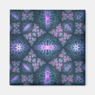 3D Fractal Art Pattern Turquoise Paars Pink Magneet