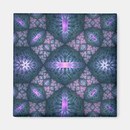 3D Fractal Art Pattern Turquoise Paars Pink Magneet (Voorkant)