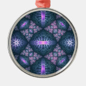 3D Fractal Art Pattern Turquoise Paars Pink Metalen Ornament (Voorkant)