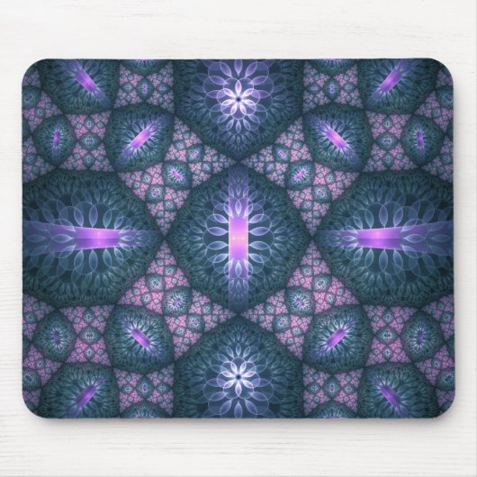 3D Fractal Art Pattern Turquoise Paars Pink Muismat (Voorkant)