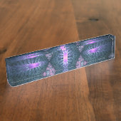 3D Fractal Art Pattern Turquoise Paars Pink Naambordje (Zijkant)