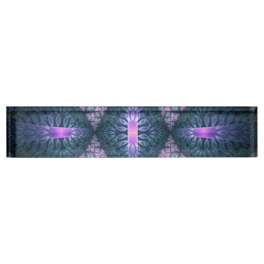 3D Fractal Art Pattern Turquoise Paars Pink Naambordje (Voorkant)