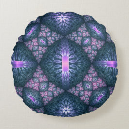 3D Fractal Art Pattern Turquoise Paars Pink Rond Kussen