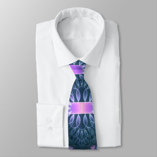 3D Fractal Art Pattern Turquoise Paars Pink Stropdas (Gebonden)