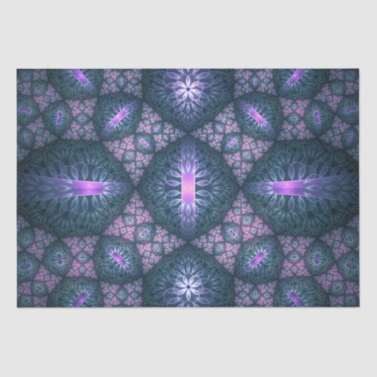 3D Fractal Art Pattern Turquoise Paars Pink Tissuepapier (Voorkant)