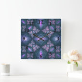 3D Fractal Art Pattern Turquoise Paars Pink Vierkante Klok (Huis)