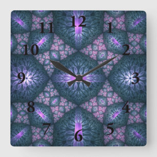 3D Fractal Art Pattern Turquoise Paars Pink Vierkante Klok
