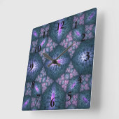 3D Fractal Art Pattern Turquoise Paars Pink Vierkante Klok (Hoek)