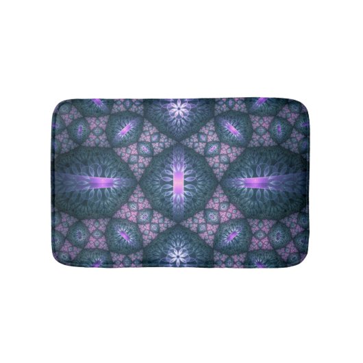 3D Fractal Kunstpatroon Turquoise Paars Roze Badmat (Voorkant)