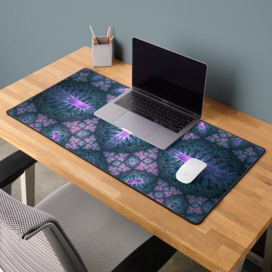3D Fractal Kunstpatroon Turquoise Paars Roze Bureaumat (Kantoor 2)