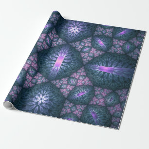 3D Fractal Kunstpatroon Turquoise Paars Roze Cadeaupapier