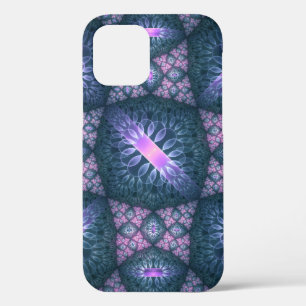 3D Fractal Kunstpatroon Turquoise Paars Roze Case-Mate iPhone Case