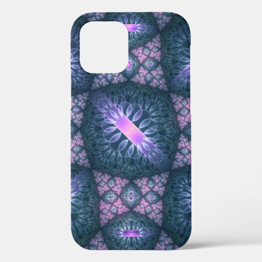 3D Fractal Kunstpatroon Turquoise Paars Roze Case-Mate iPhone Case (Achterkant)