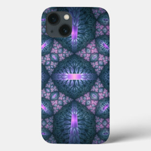 3D Fractal Kunstpatroon Turquoise Paars Roze Case-Mate iPhone Case