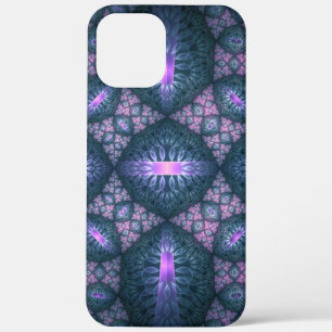 3D Fractal Kunstpatroon Turquoise Paars Roze Case-Mate iPhone Case