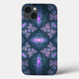 3D Fractal Kunstpatroon Turquoise Paars Roze Case-Mate iPhone Case