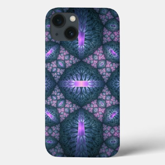 3D Fractal Kunstpatroon Turquoise Paars Roze Case-Mate iPhone Case (Achterkant)