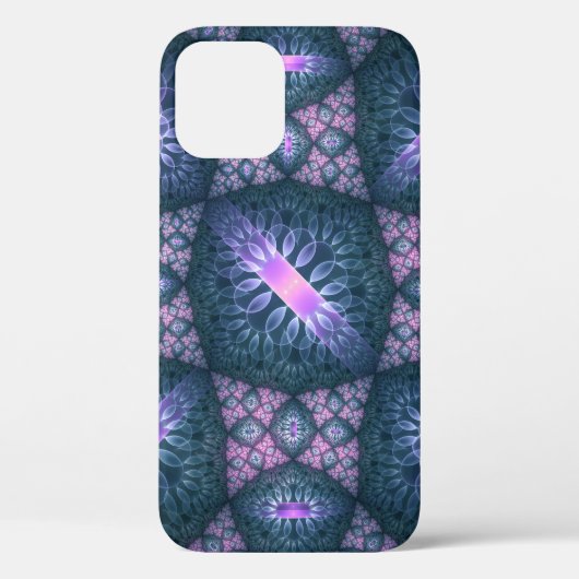 3D Fractal Kunstpatroon Turquoise Paars Roze Case-Mate iPhone Case (Achterkant)