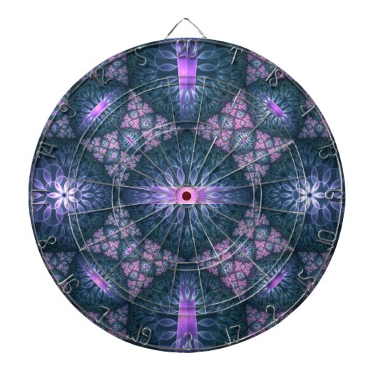 3D Fractal Kunstpatroon Turquoise Paars Roze Dartbord (Voorkant)