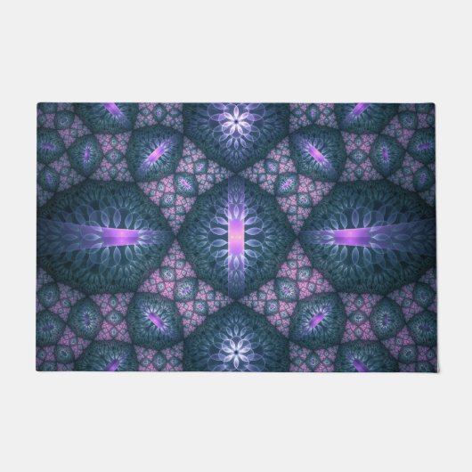 3D Fractal Kunstpatroon Turquoise Paars Roze Deurmat (Voorkant)