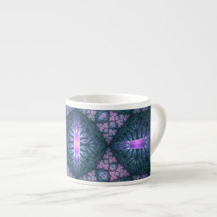 3D Fractal Kunstpatroon Turquoise Paars Roze Espresso Kop