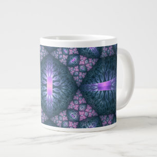 3D Fractal Kunstpatroon Turquoise Paars Roze Grote Koffiekop