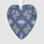 3D Fractal Kunstpatroon Turquoise Paars Roze Hart Ornament (voorkant)