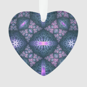 3D Fractal Kunstpatroon Turquoise Paars Roze Hart Ornament