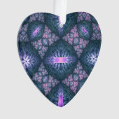 3D Fractal Kunstpatroon Turquoise Paars Roze Hart Ornament (voorkant)