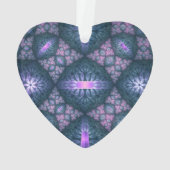 3D Fractal Kunstpatroon Turquoise Paars Roze Hart Ornament (achterkant)