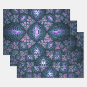 3D Fractal Kunstpatroon Turquoise Paars Roze Inpakpapier Vel