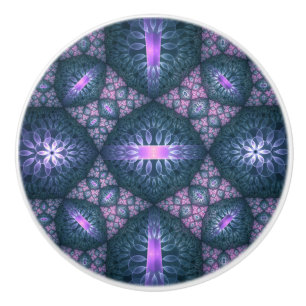 3D Fractal Kunstpatroon Turquoise Paars Roze Keramische Knop
