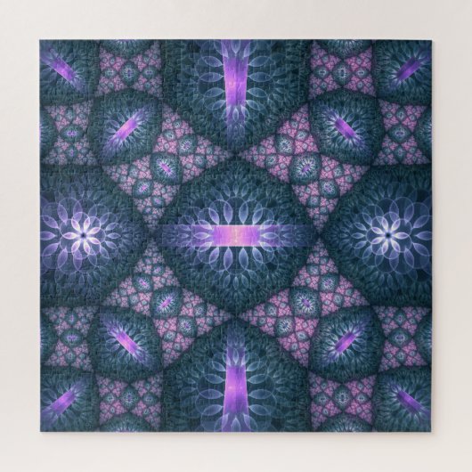 3D Fractal Kunstpatroon Turquoise Paars Roze Legpuzzel (Verticaal)