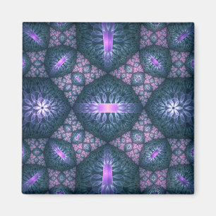 3D Fractal Kunstpatroon Turquoise Paars Roze Magneet