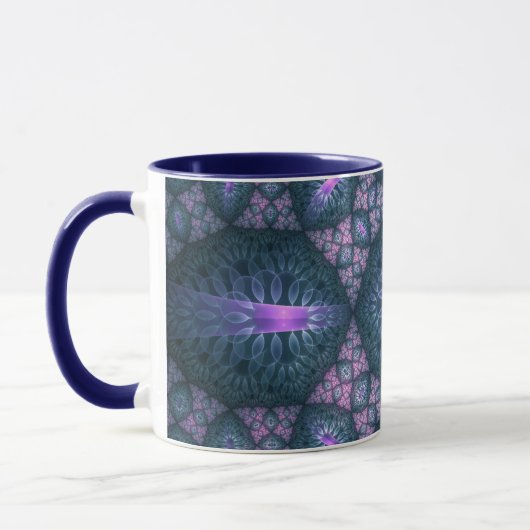 3D Fractal Kunstpatroon Turquoise Paars Roze Mok (Links)