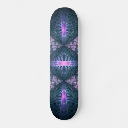 3D Fractal Kunstpatroon Turquoise Paars Roze Persoonlijk Skateboard (Voorkant)