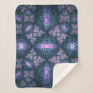 3D Fractal Kunstpatroon Turquoise Paars Roze Sherpa Deken