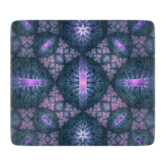 3D Fractal Kunstpatroon Turquoise Paars Roze Snijplank (Voorkant)