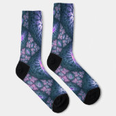 3D Fractal Kunstpatroon Turquoise Paars Roze Sokken (Rechts)