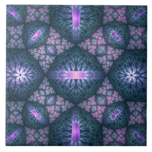 3D Fractal Kunstpatroon Turquoise Paars Roze Tegeltje
