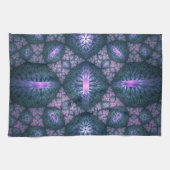 3D Fractal Kunstpatroon Turquoise Paars Roze Theedoek (Horizontaal)